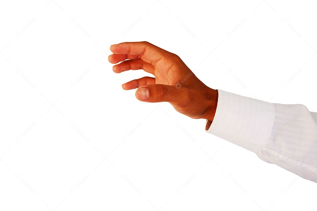 Mão do empresário é estender a mão para apertar a mão com isolado no fundo branco