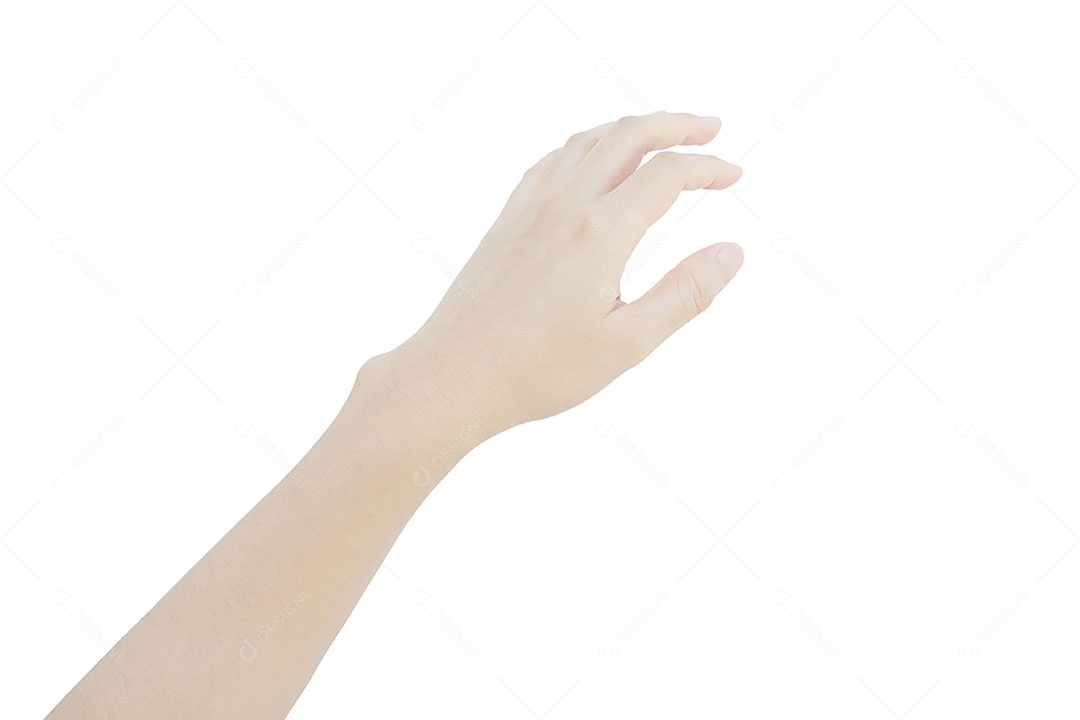 Mão do asiático está tocando algo isolado no fundo branco