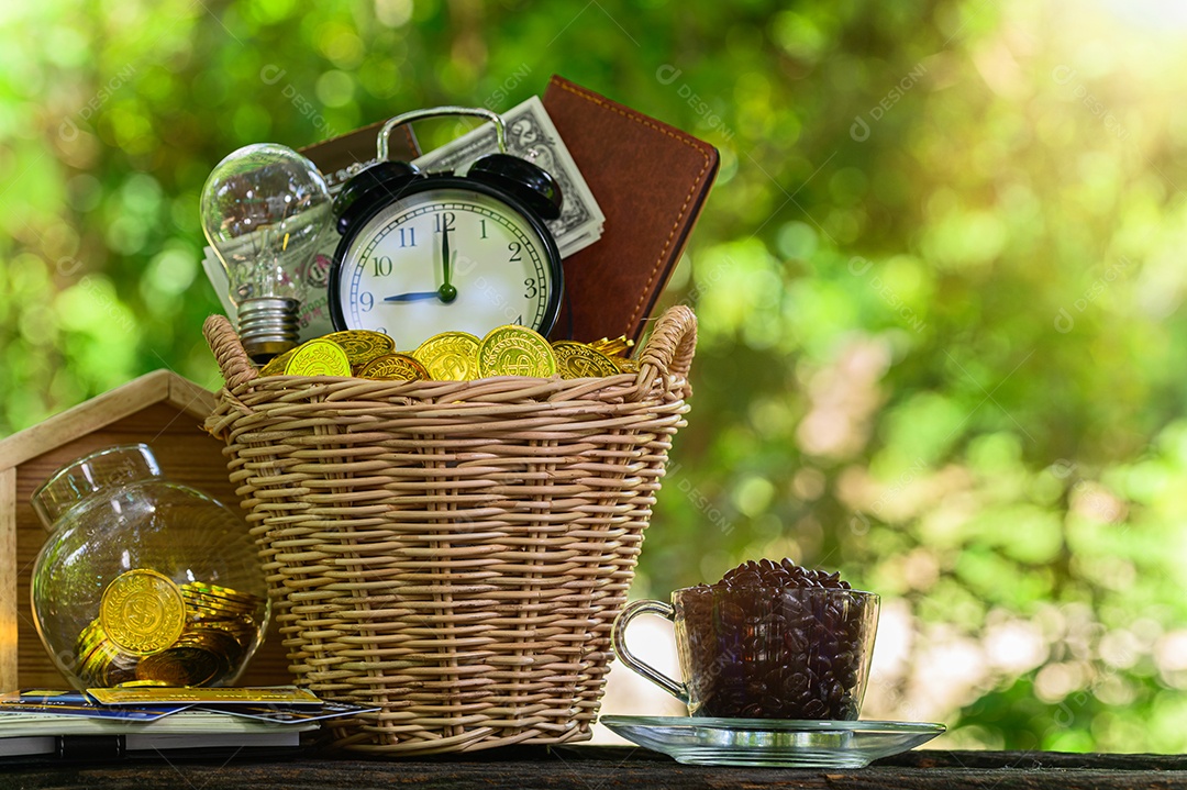 Conceito de economia de dinheiro Desfoque verde bokeh de fundo