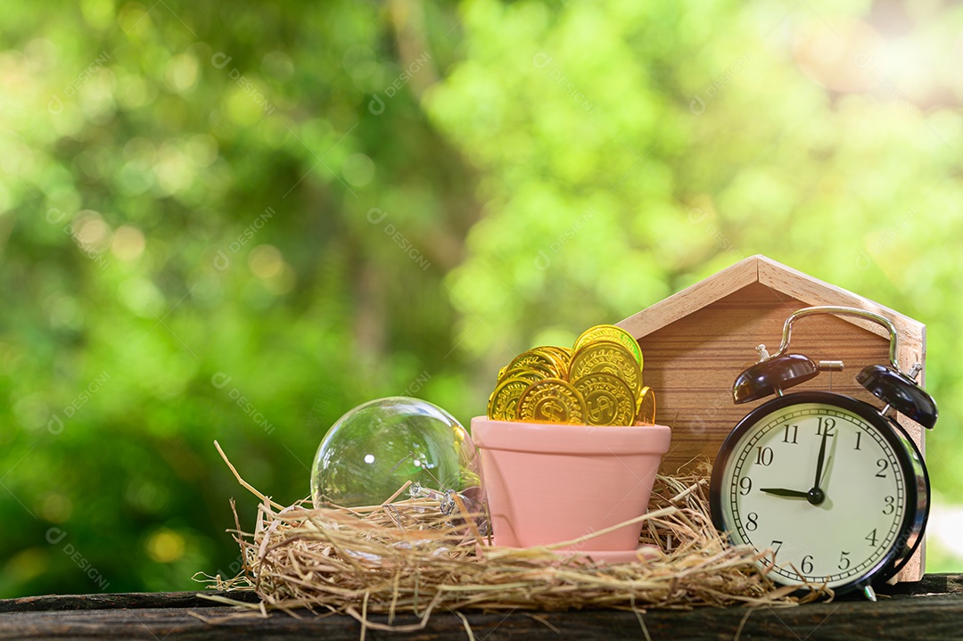 Conceito de economia de dinheiro Desfoque verde bokeh de fundo