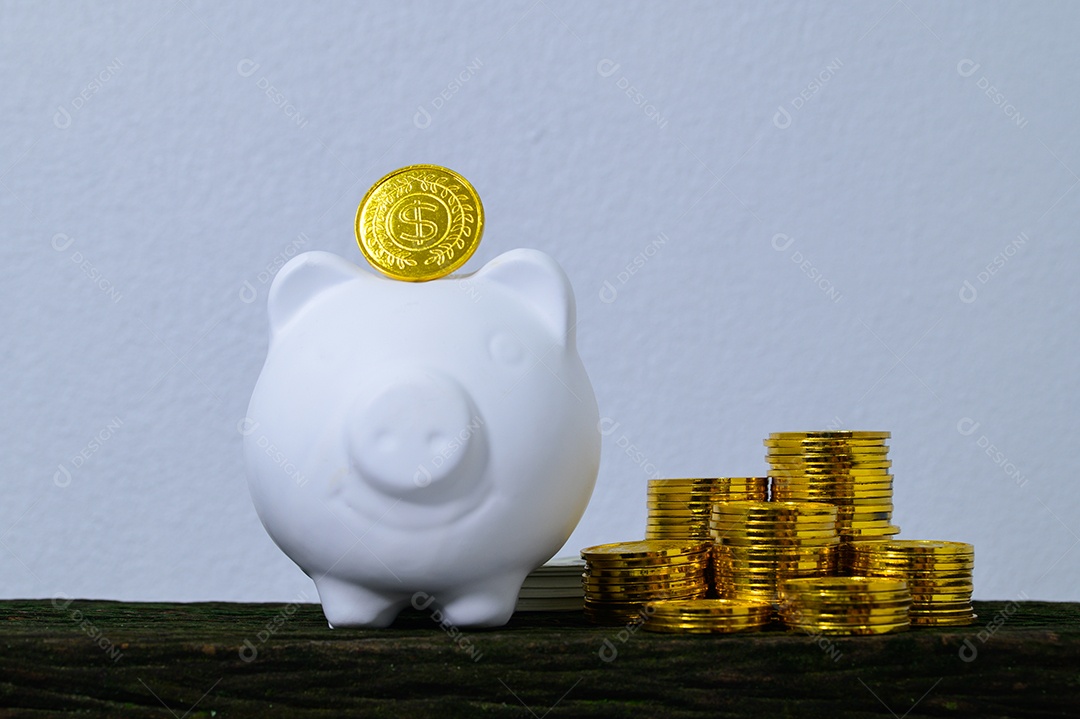 Money stack step home concept saving money white background scene