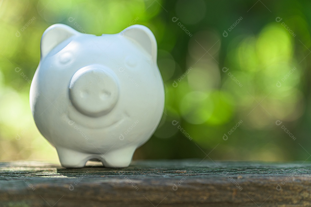 Cofrinho economizar dinheiro fundo bokeh natureza