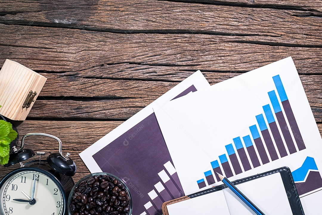 Documento de gráfico de crescimento de negócios colocado na vista superior da mesa