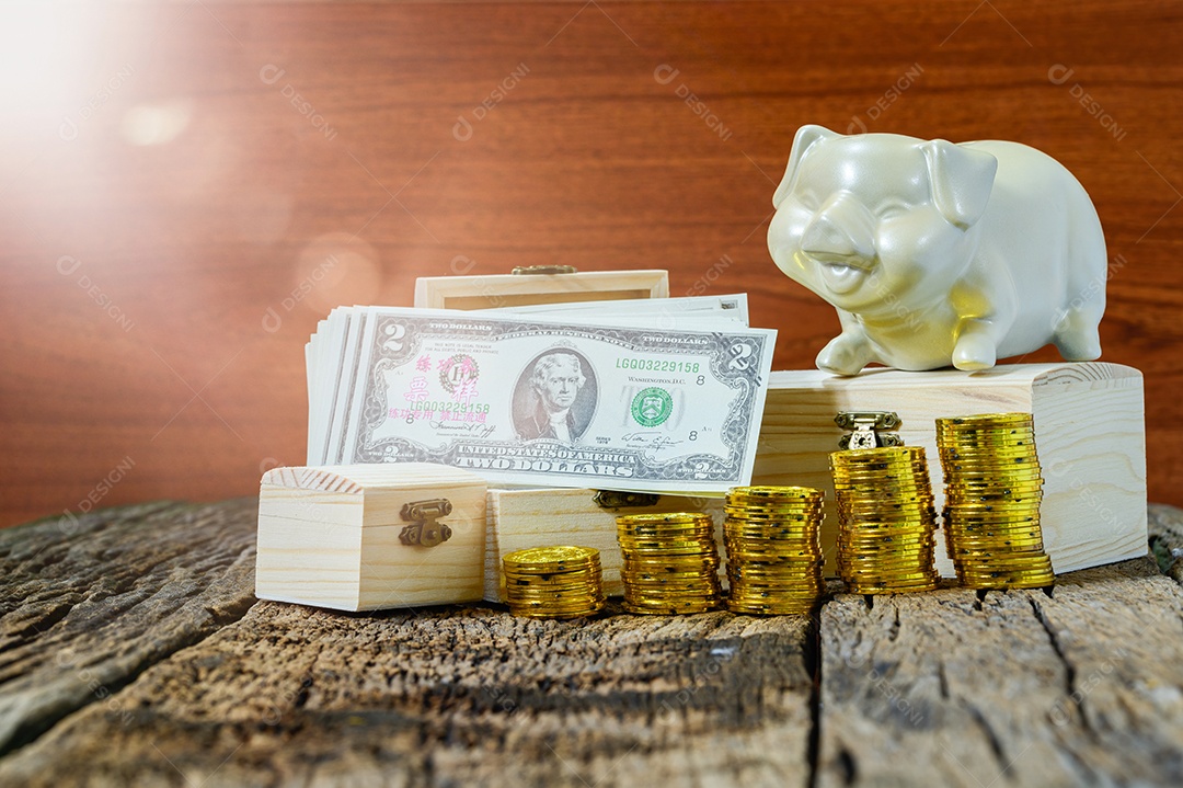 Conceito de cofrinho para economizar dinheiro e caixa de tesouro