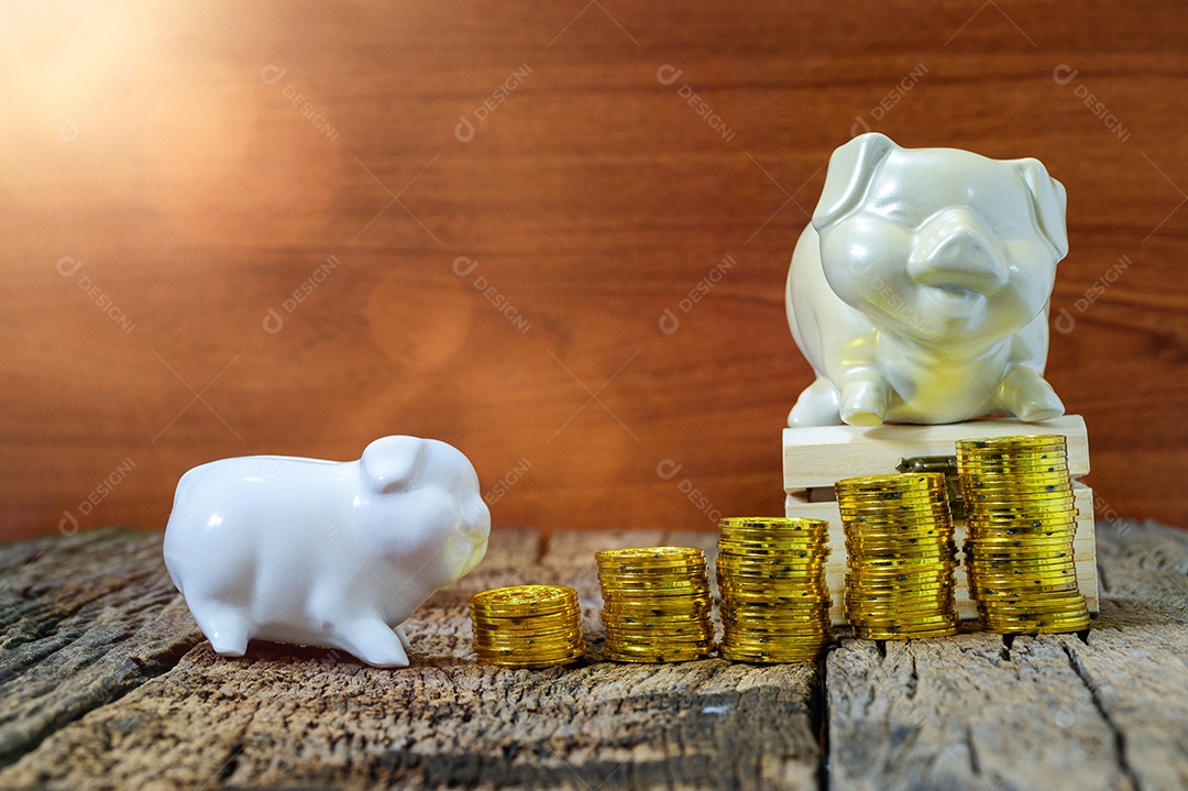 Ideias para economizar dinheiro, baús de tesouro e pilhas de moedas