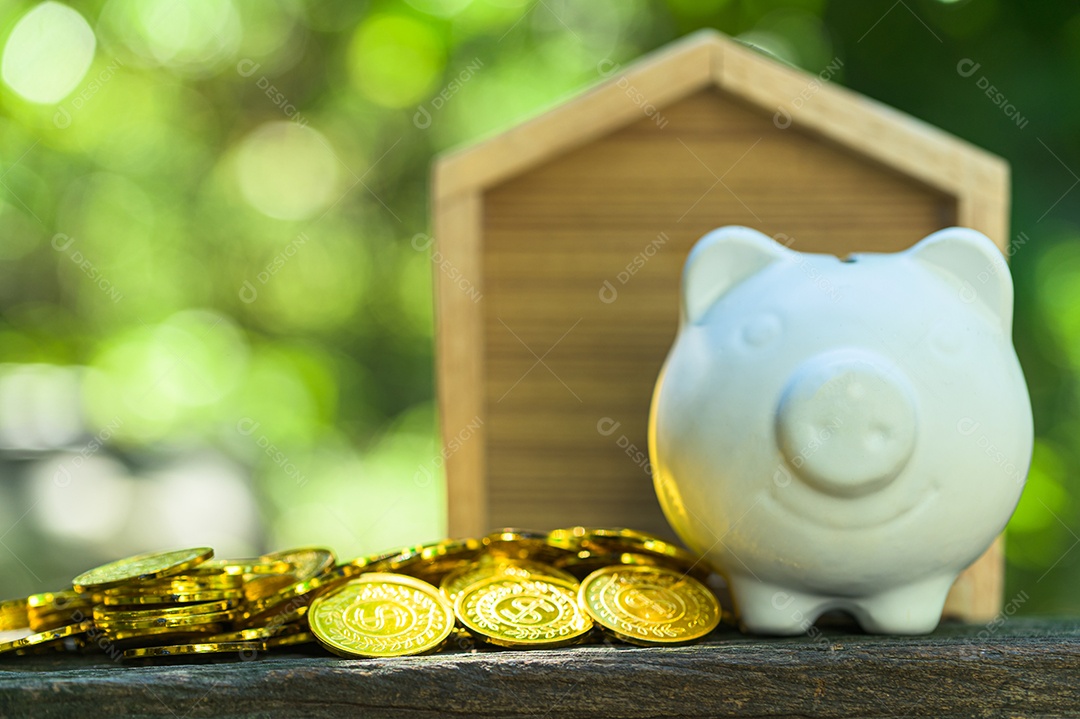 Cofrinho economizar dinheiro fundo bokeh natureza