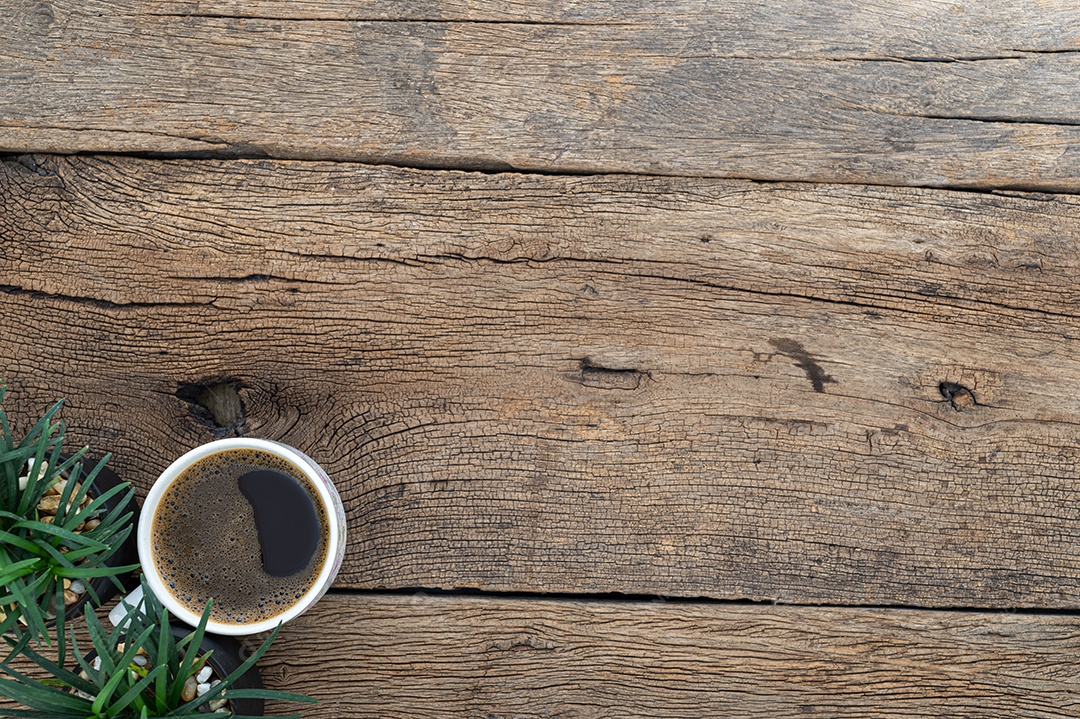 Uma xícara de café na mesa, vista superior