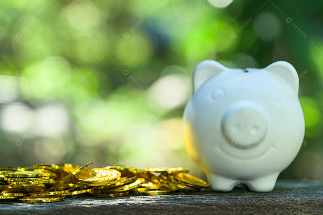 Cofrinho economizar dinheiro fundo bokeh natureza