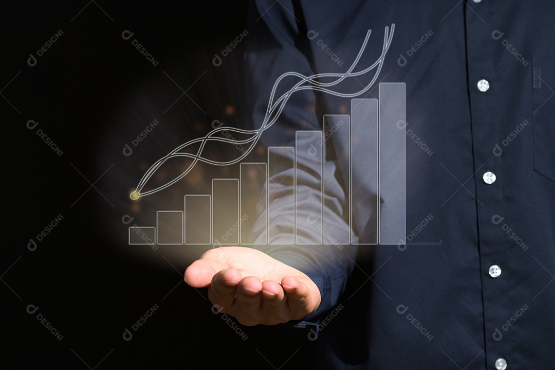 Gráfico de barras digital mostrando o crescimento nas mãos humanas