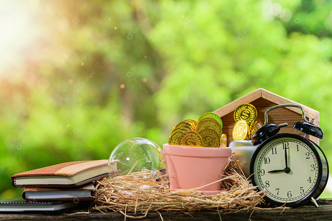 Conceito de economia de dinheiro Desfoque verde bokeh de fundo