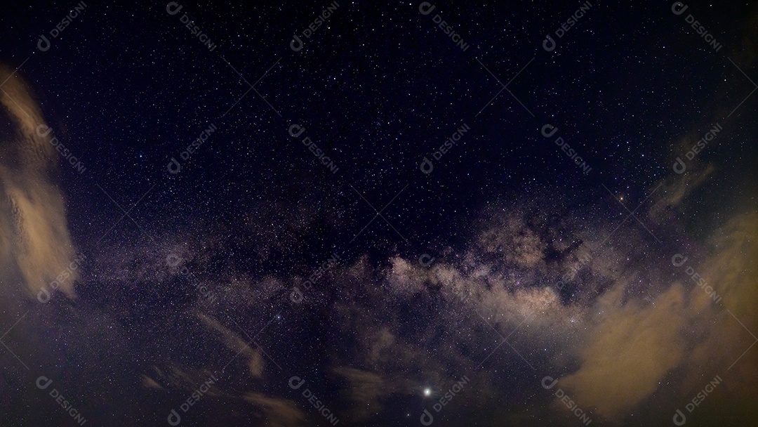 Panorama céu estrelas noite via láctea