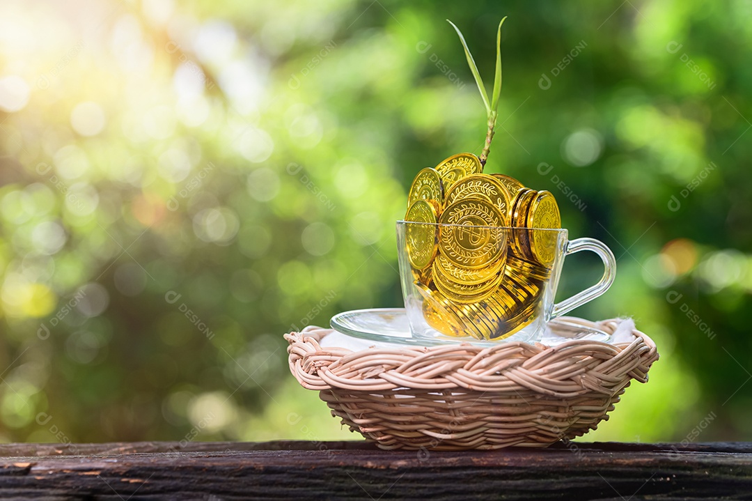 Conceito de economia de dinheiro Desfoque verde bokeh de fundo