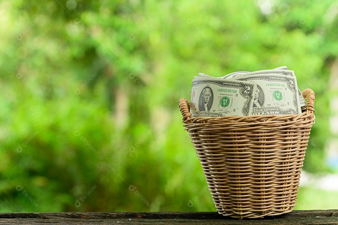 Conceito de economia de dinheiro Desfoque verde bokeh de fundo