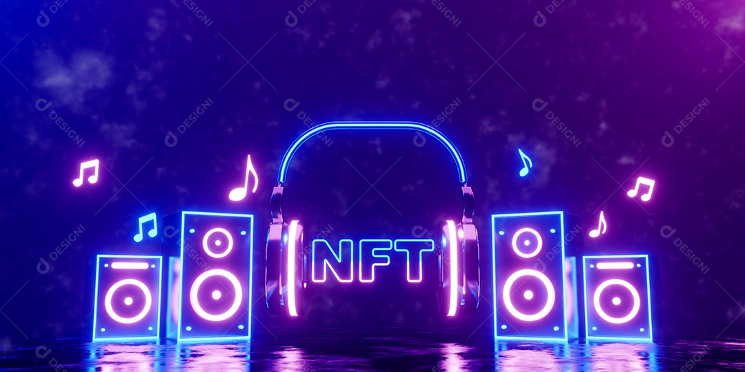 Renderização 3D Caixas de músicas neon