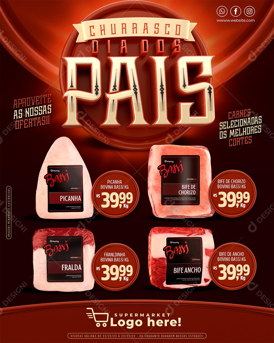 Churrasco Dia dos Pais Encarte Açougue Social Media PSD Editável