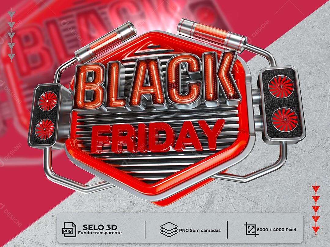 Black Friday Selo 3D Vermelho para Composição PNG Transparente Sem Fundo