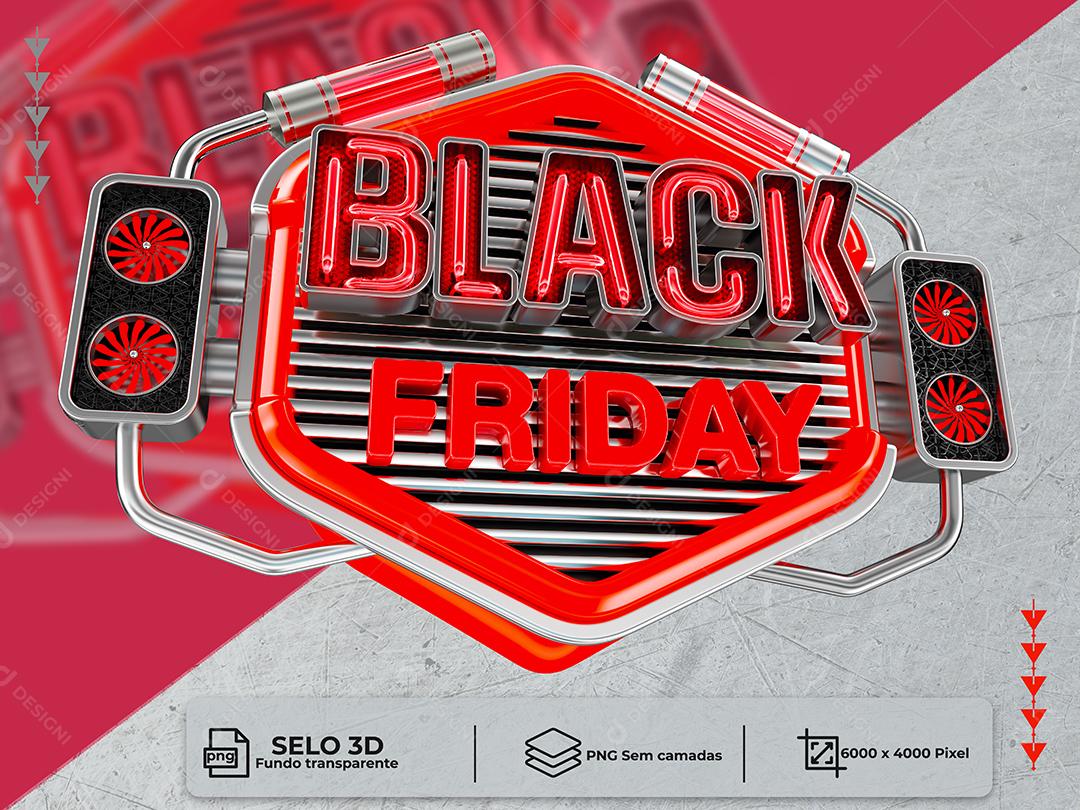 Selo 3D Black Friday Vermelho para Composição PNG Transparente Sem Fundo