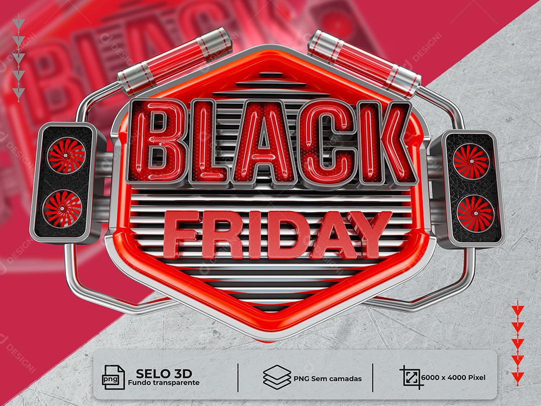 Black Friday Selo 3D Vermelho para Composição PNG Transparente Sem Fundo