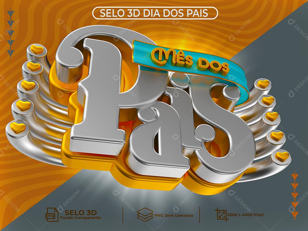 Selo 3D Mês dos Pais Branco e Laranjado para Composição PNG Transparente sem Fundo