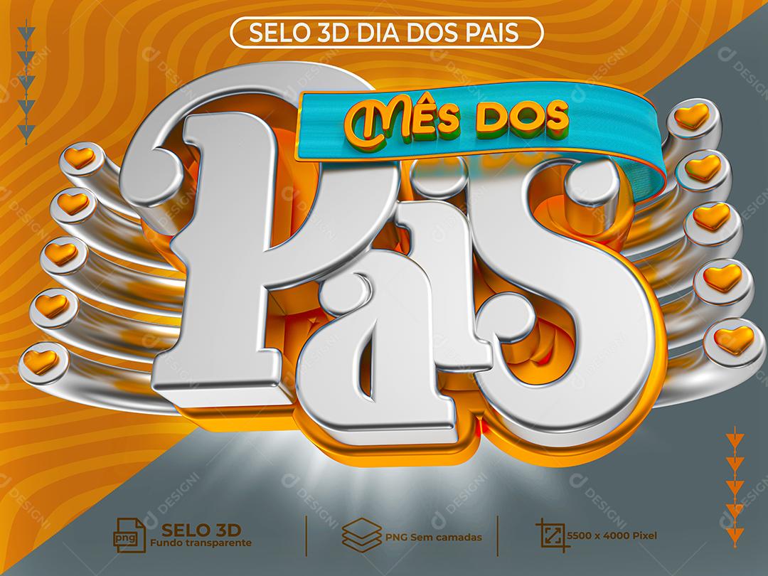 Mês dos Pais Selo 3D Branco e Laranjado para Composição PNG Transparente sem Fundo