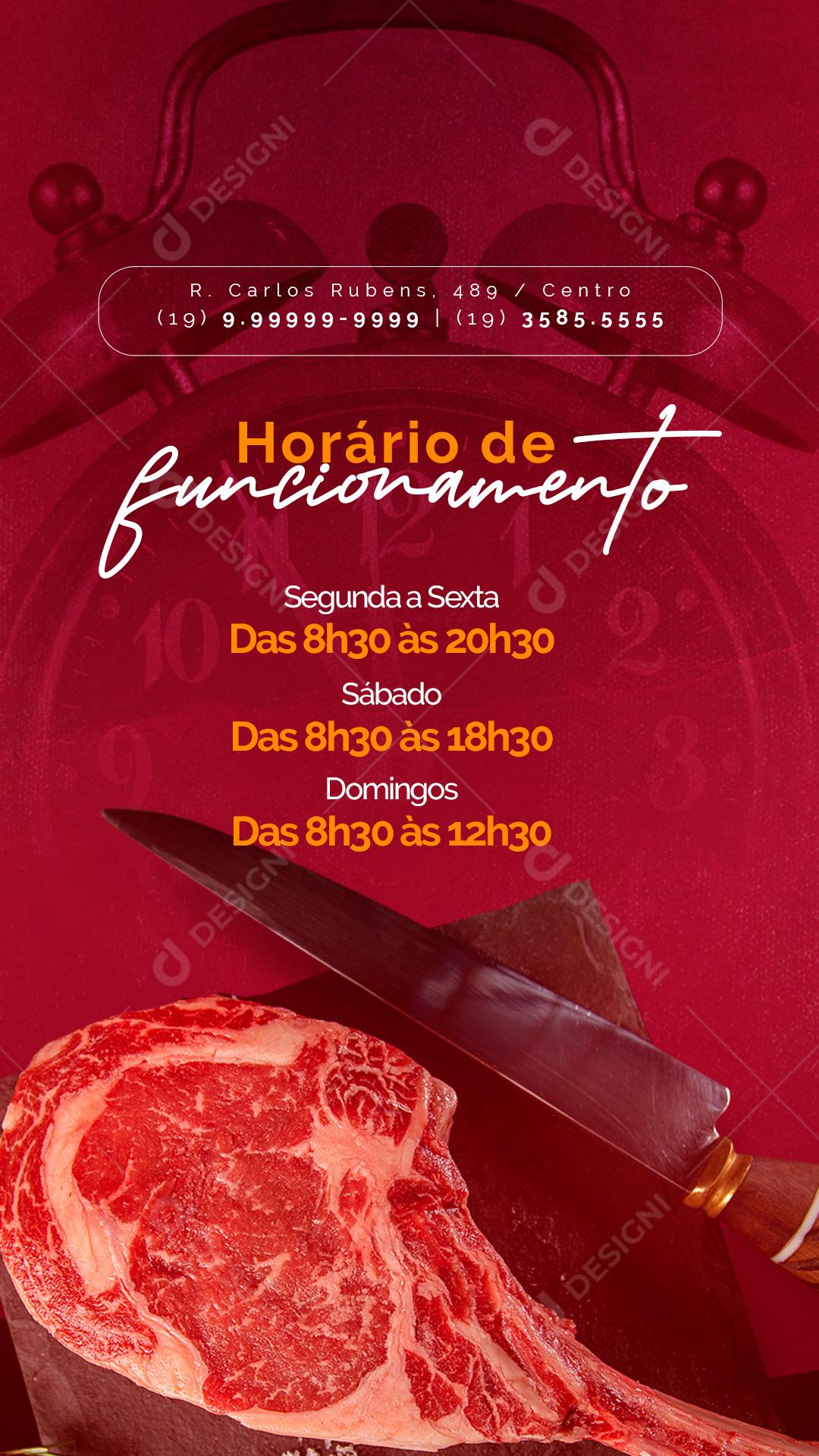 Story Horário de Funcionamento Açougue Social Media PSD Editável