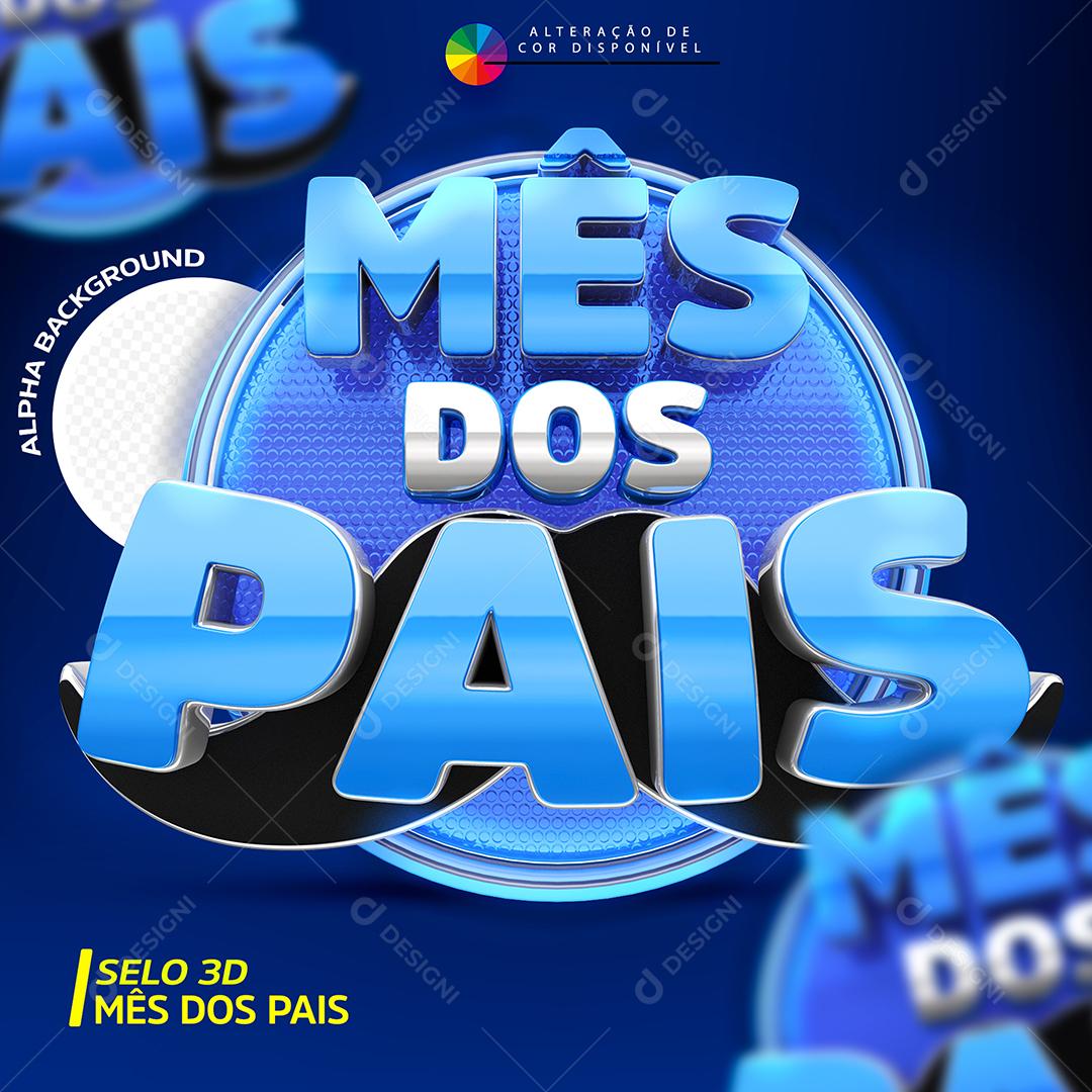 Mês dos Pais Selo 3D Azul para Composição PSD