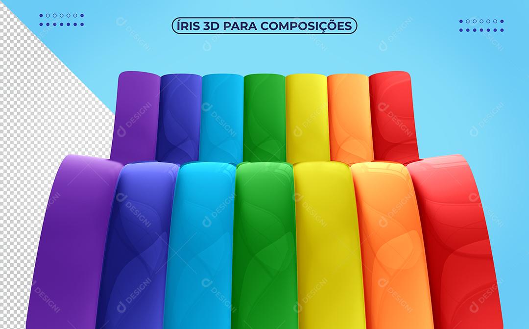 Arco íris 3D com ondas coloridas para o para o Dia das Crianças Elemento para composição PSD
