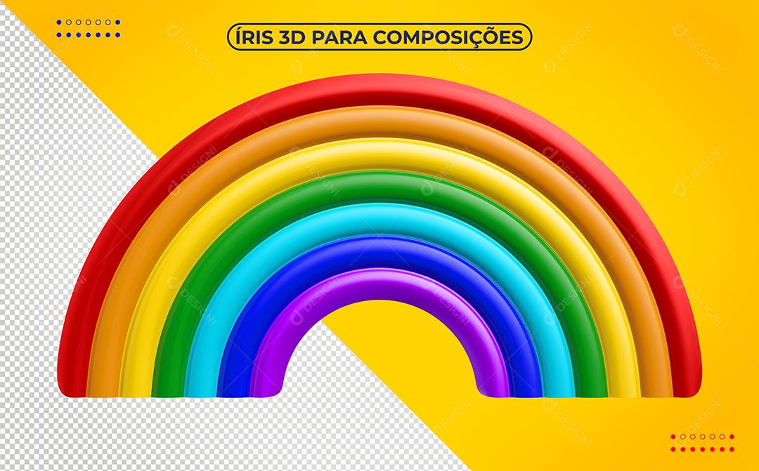 Arco íris com cores alegres para o Dia das Crianças Elemento 3D para Composição PSD