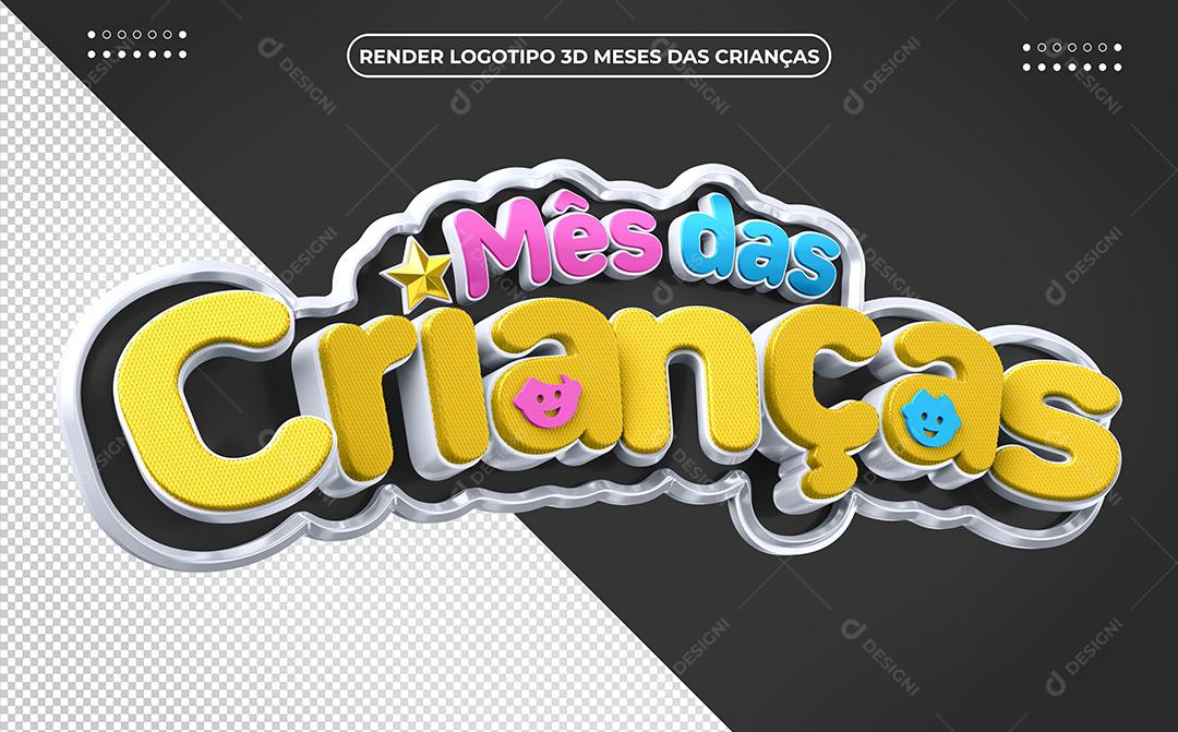 Mês das Crianças Selo 3D preto e amarelo PSD
