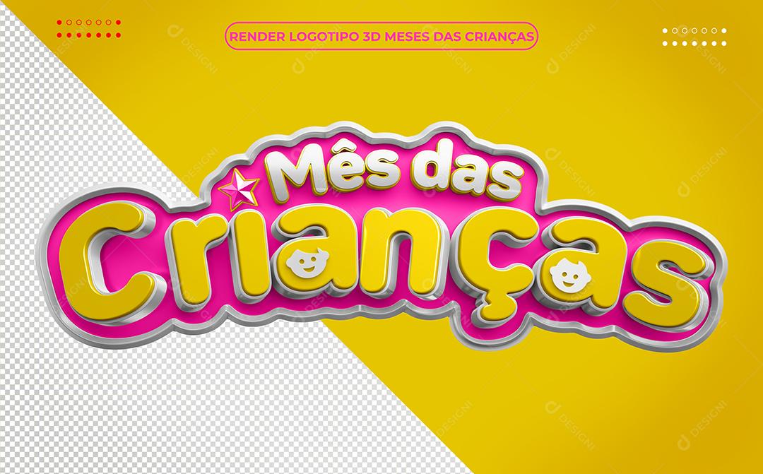 Mês das Crianças Selo 3D rosa e amarelo PSD