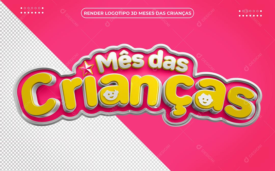 Mês das Crianças Selo 3D amarelo e rosa PSD