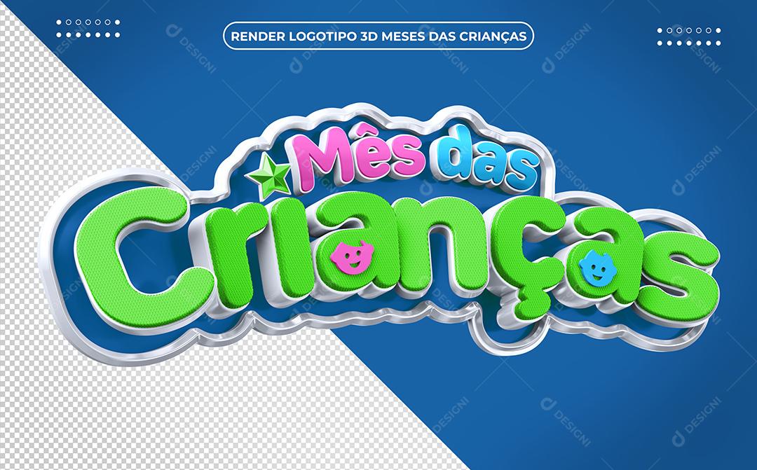 Mês das Crianças Selo 3D verde claro e roxo PSD