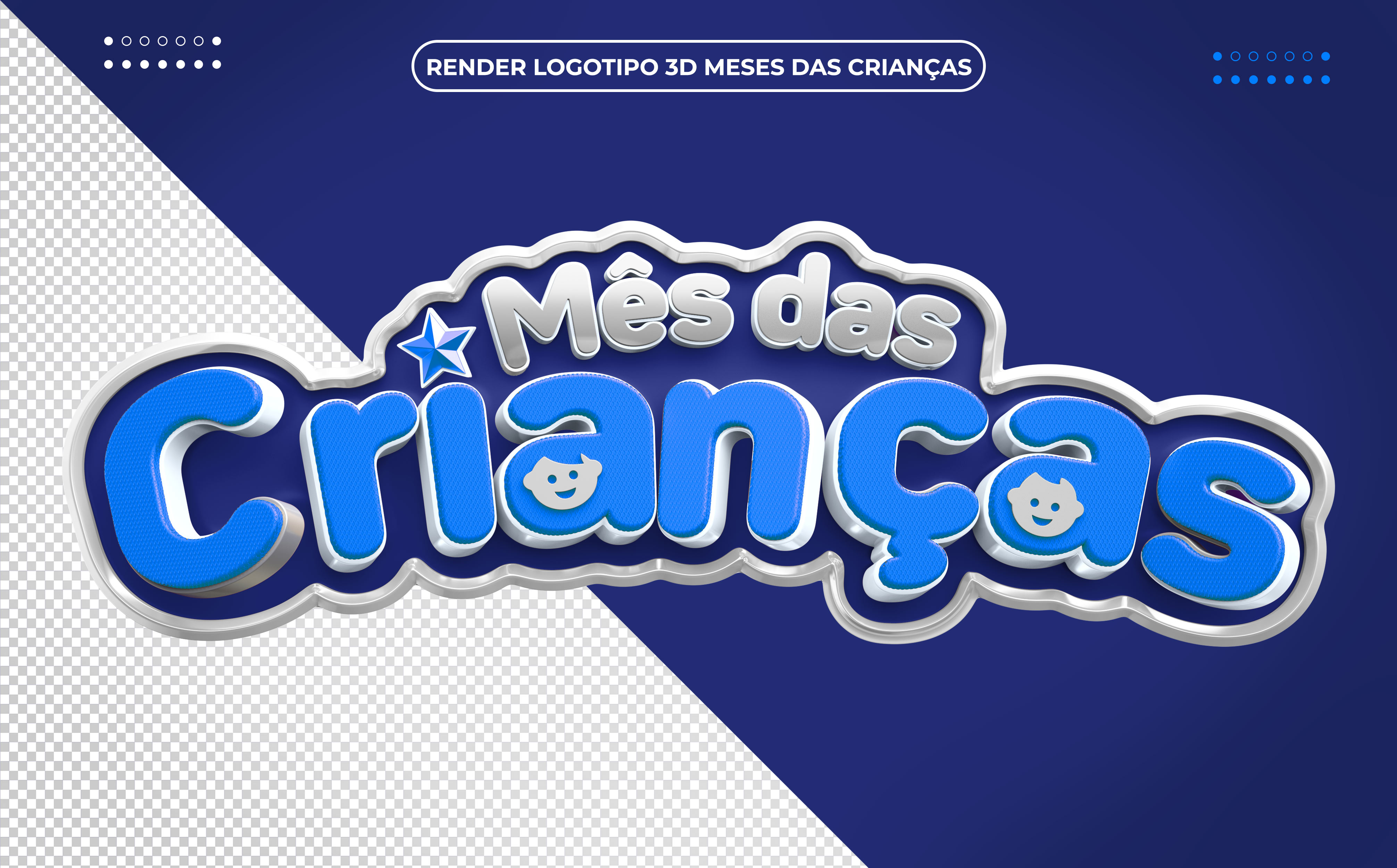 Mês das Crianças Selo 3D azul PSD
