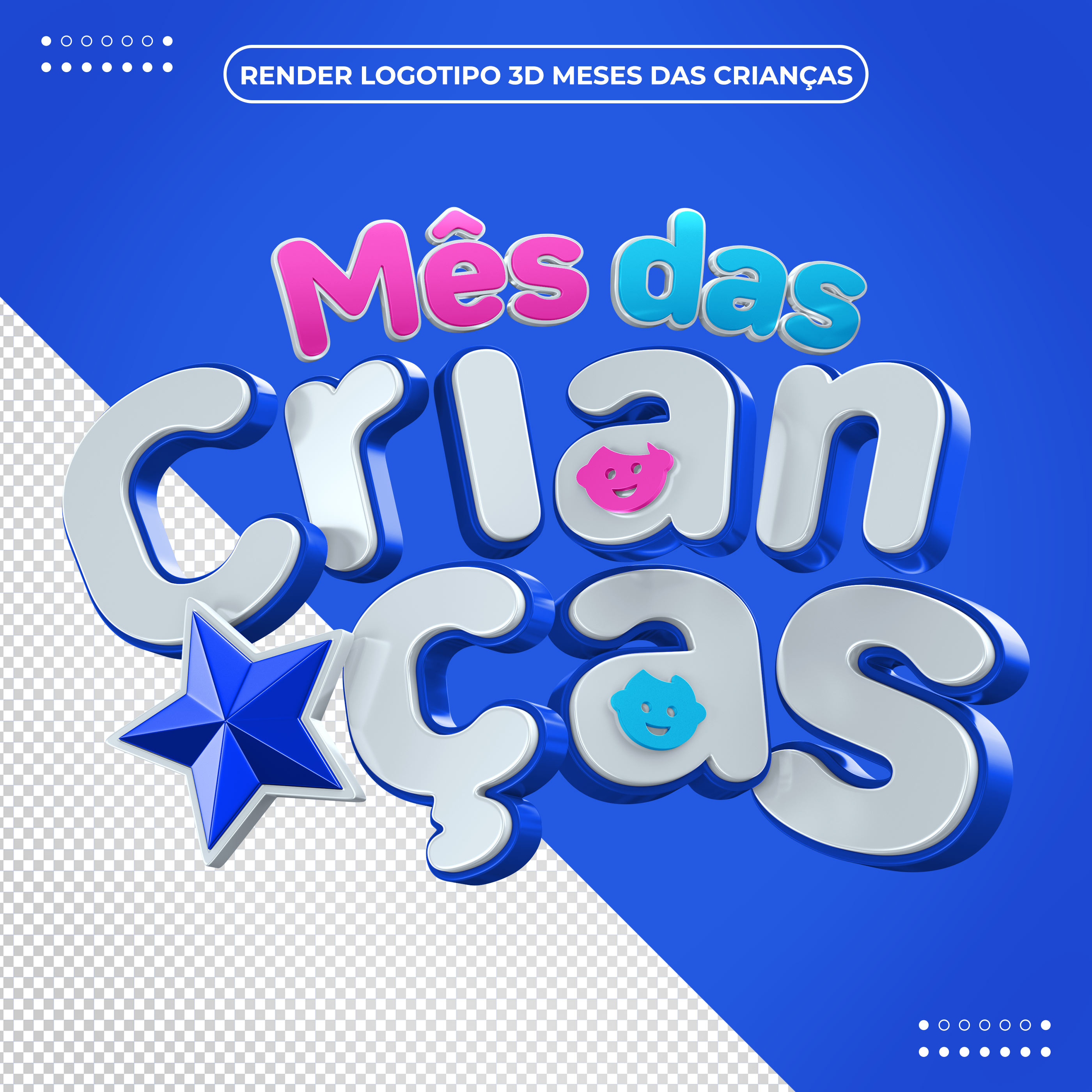 Mês das Crianças Texto 3D azul PSD