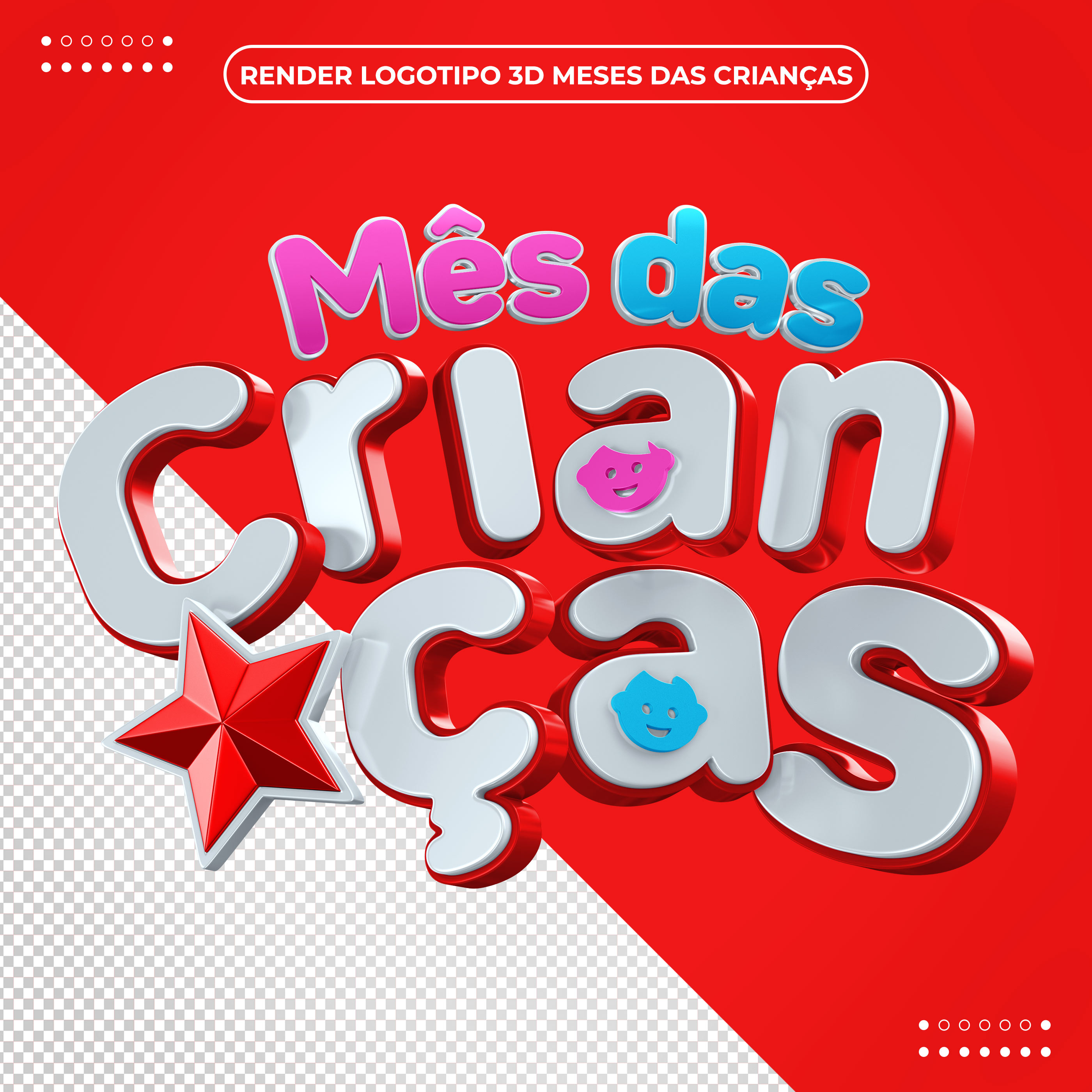 Mês das Crianças Texto 3D vermelho PSD
