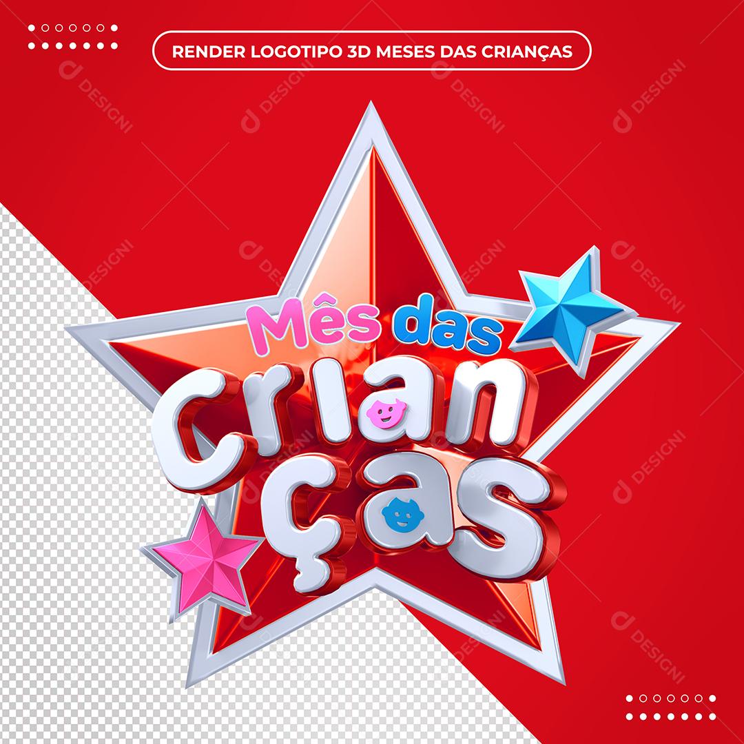 Mês das Crianças Selo 3D vermelho claro PSD