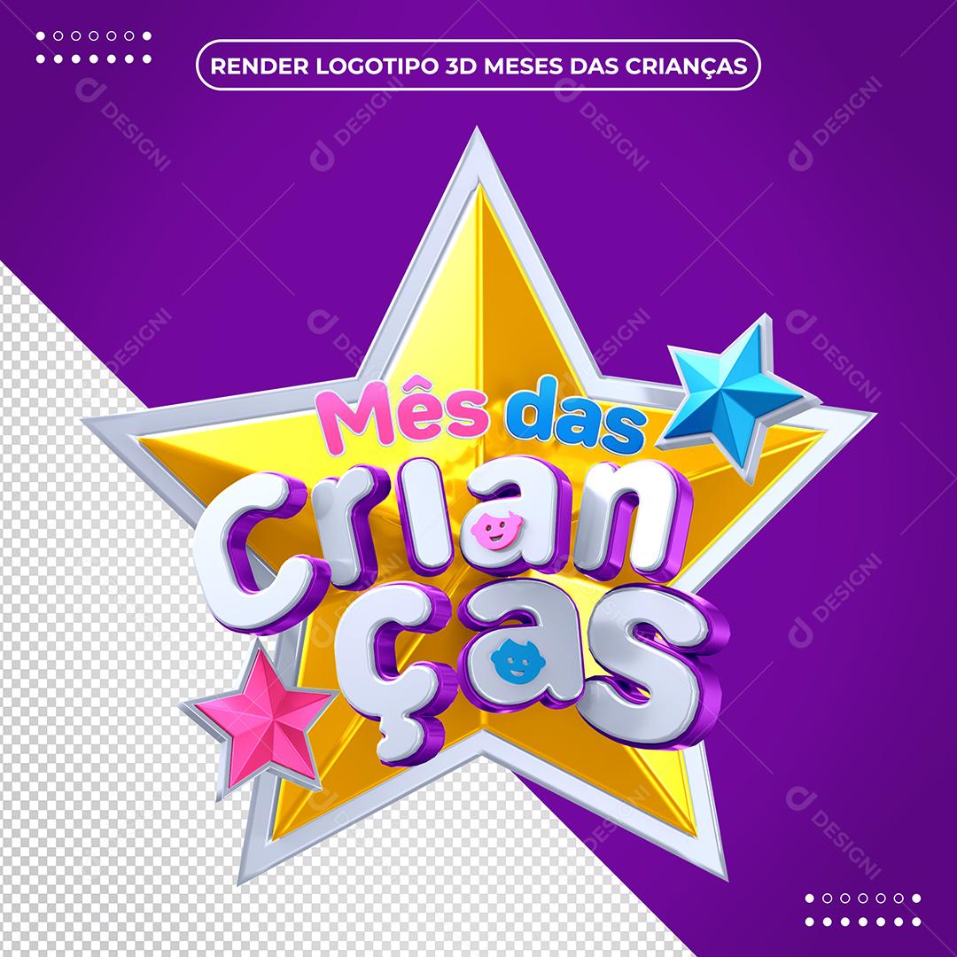Mês das Crianças Selo 3D violeta PSD