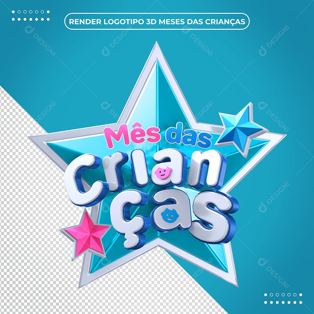 Mês das Crianças Selo 3D azul claro PSD