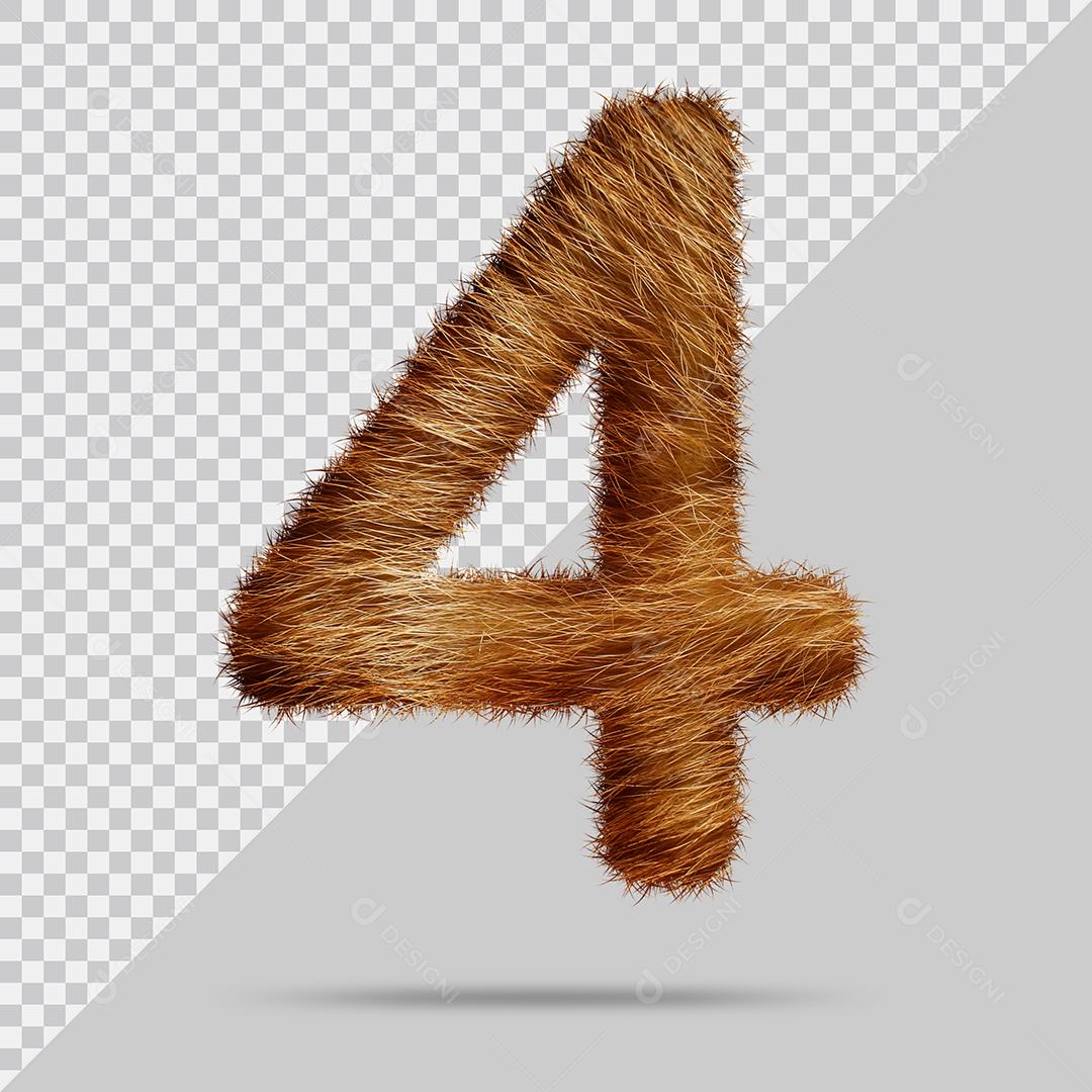 Número 4 com pele Ilustração 3D PSD
