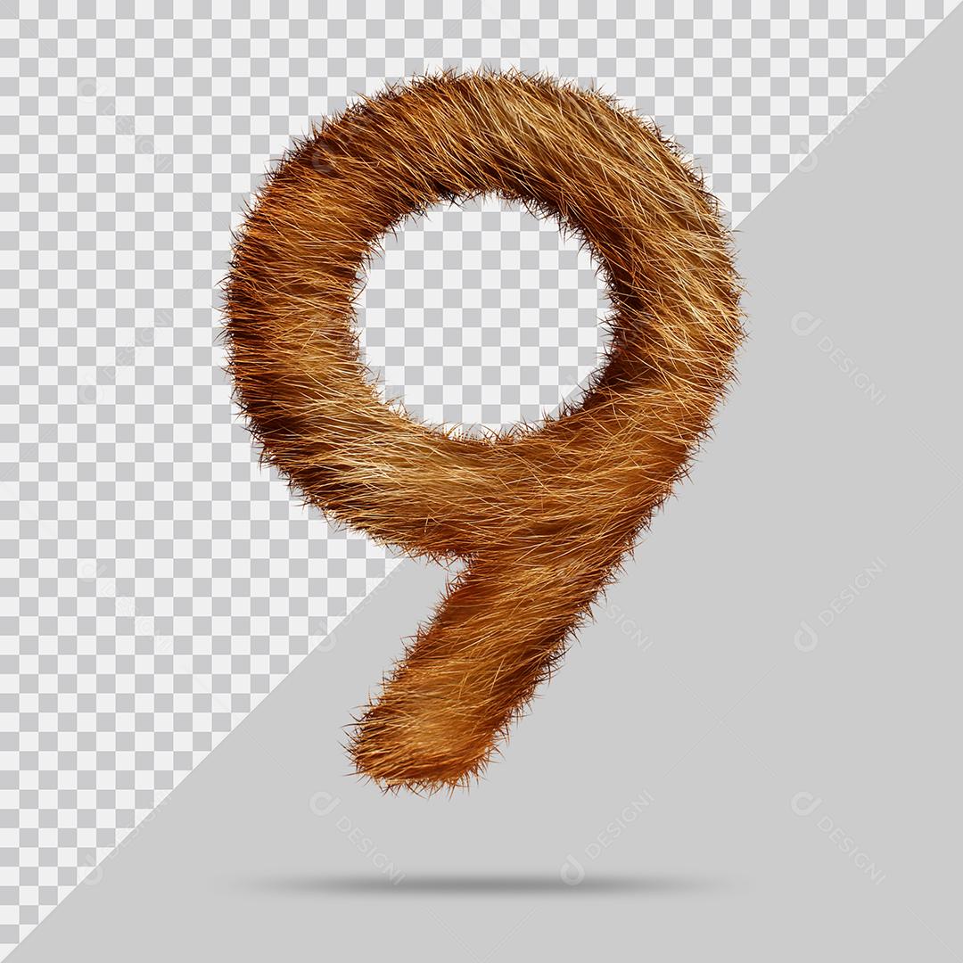 Número 9 com pele ilustração 3D PSD