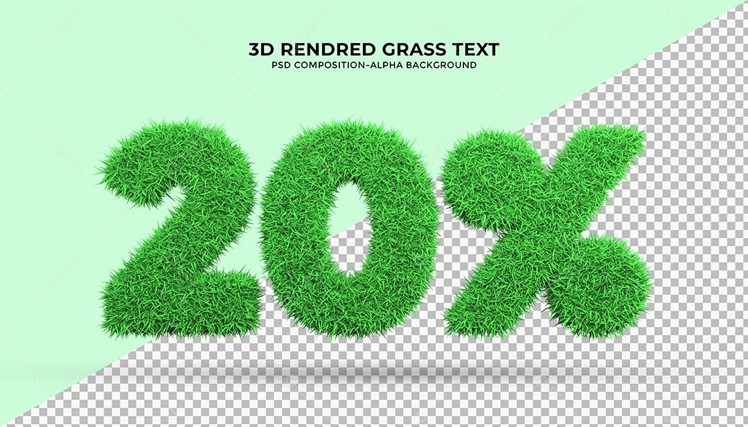 Número 3D 20% por cento de desconto com Grama verde Elemento para Composição PSD