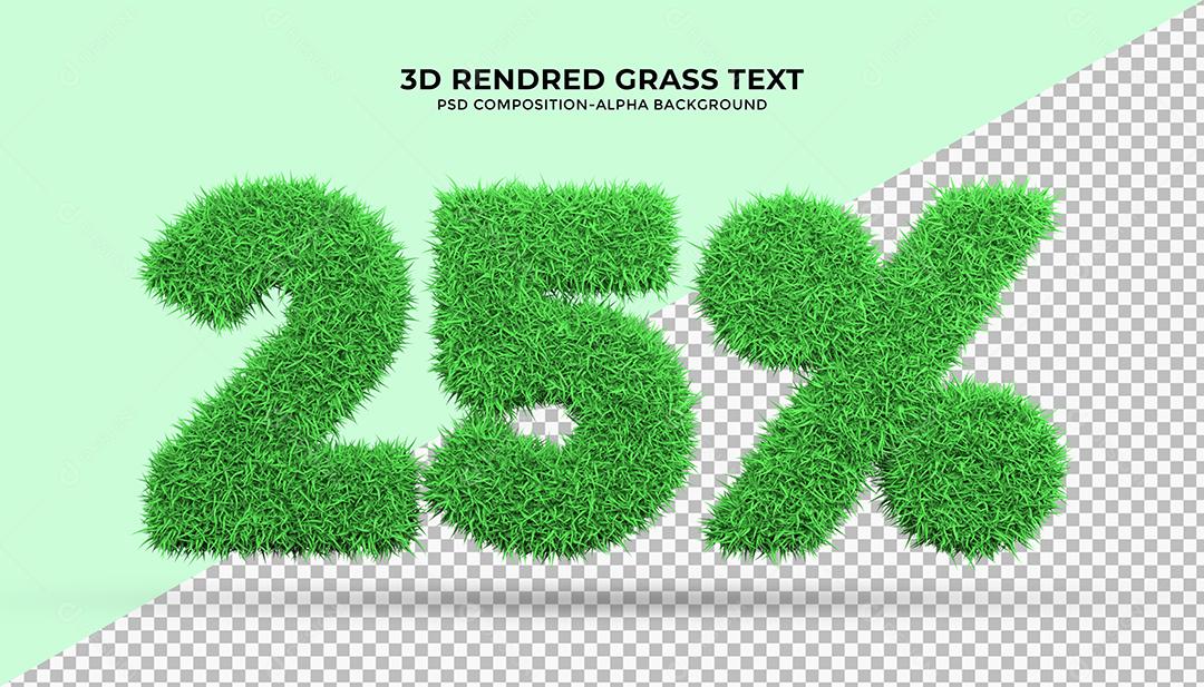 Número 3D 25% por cento de desconto com Grama verde Elemento para Composição PSD