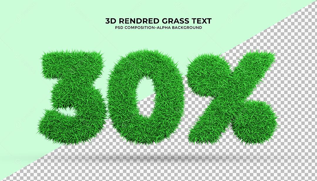 Número 3D 30% por cento de desconto com Grama verde Elemento para Composição PSD