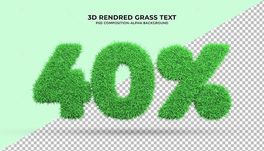 Número 3D 40% por cento de desconto com Grama verde Elemento para Composição PSD