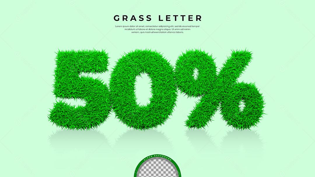 Número 3D 50% por cento de desconto com Grama verde Elemento para Composição PSD