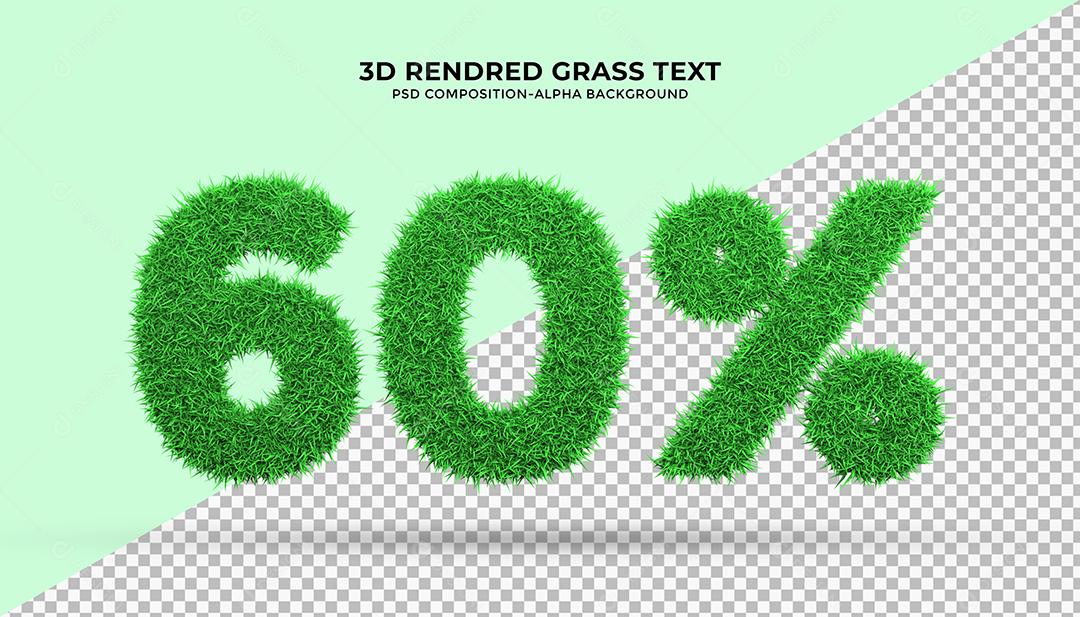 Número 3D 60% por cento de desconto com Grama verde Elemento para Composição PSD