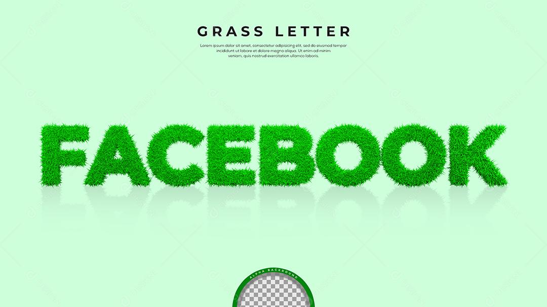 Facebook com Grama verde Texto 3D para Composição PSD