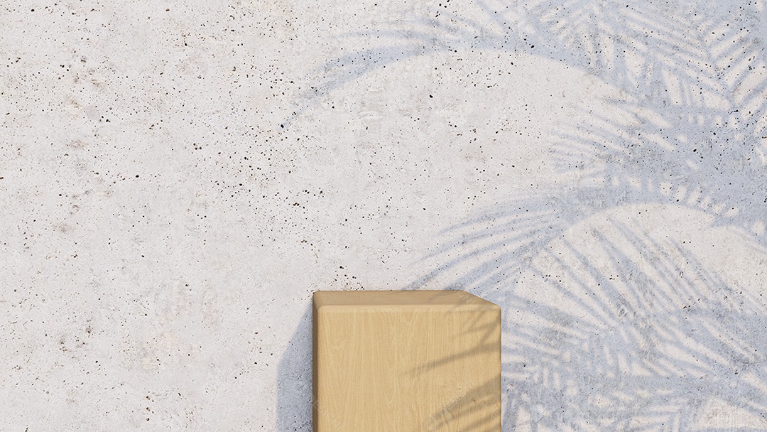 Uma imagem de renderização 3d do produto de madeira em pé na parede de concreto.