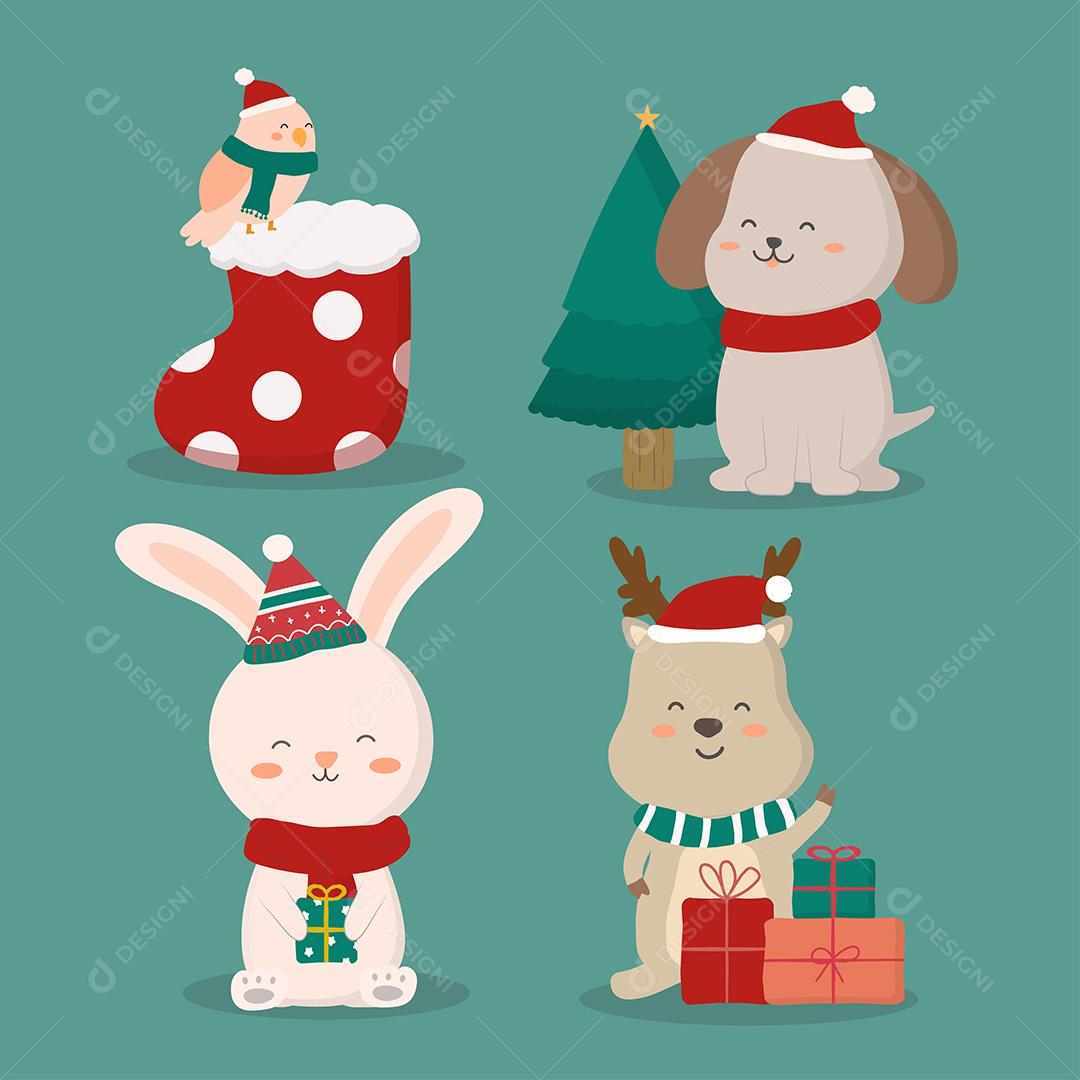 Animal em atividade natalinas Ilustrações Vetor EPS