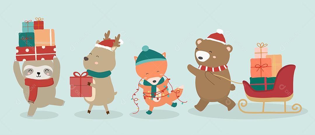 Animal em atividade natalinas Ilustrações Vetor EPS